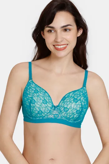 Buy Zivame Beautiful Basics Padded Wired 3/4th Coverage Lace Bra - Exotic Plume